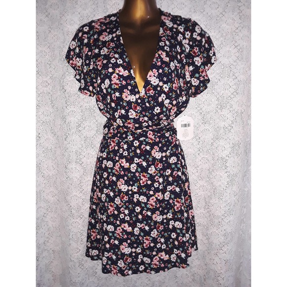 NWT Sz S Altar'd State Navy Blue Multicolor Paisley Print Wrap Dress - Picture 1 of 9